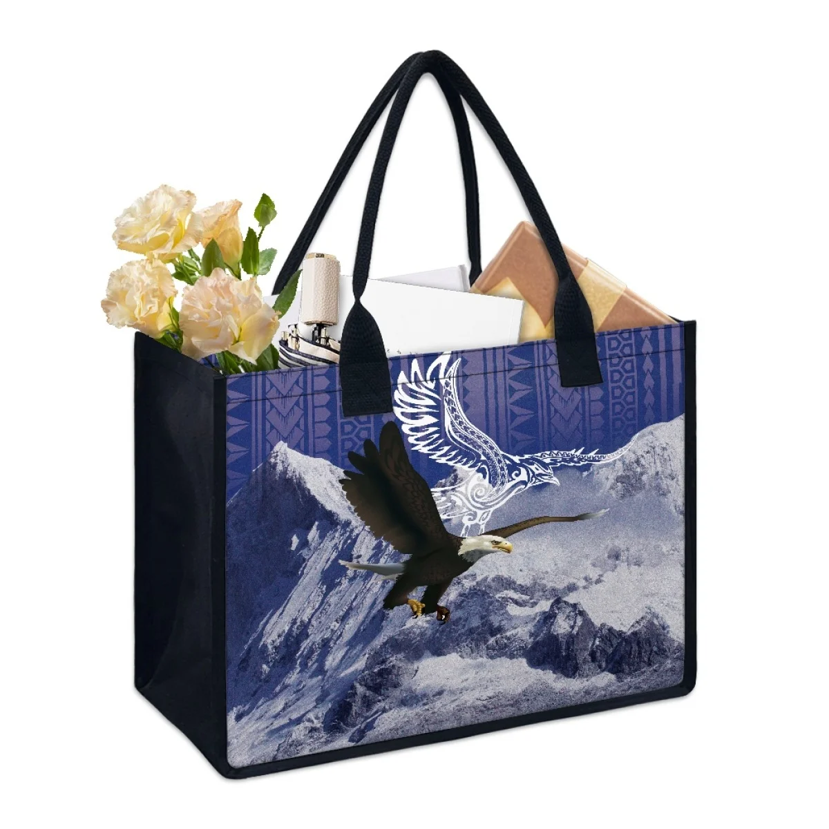 

Fashion Snow Mountain Eagle Tribal Pattern Totes Shoulder Bags Large Capacity Storage Makeup Portable Female Shopping Handbags
