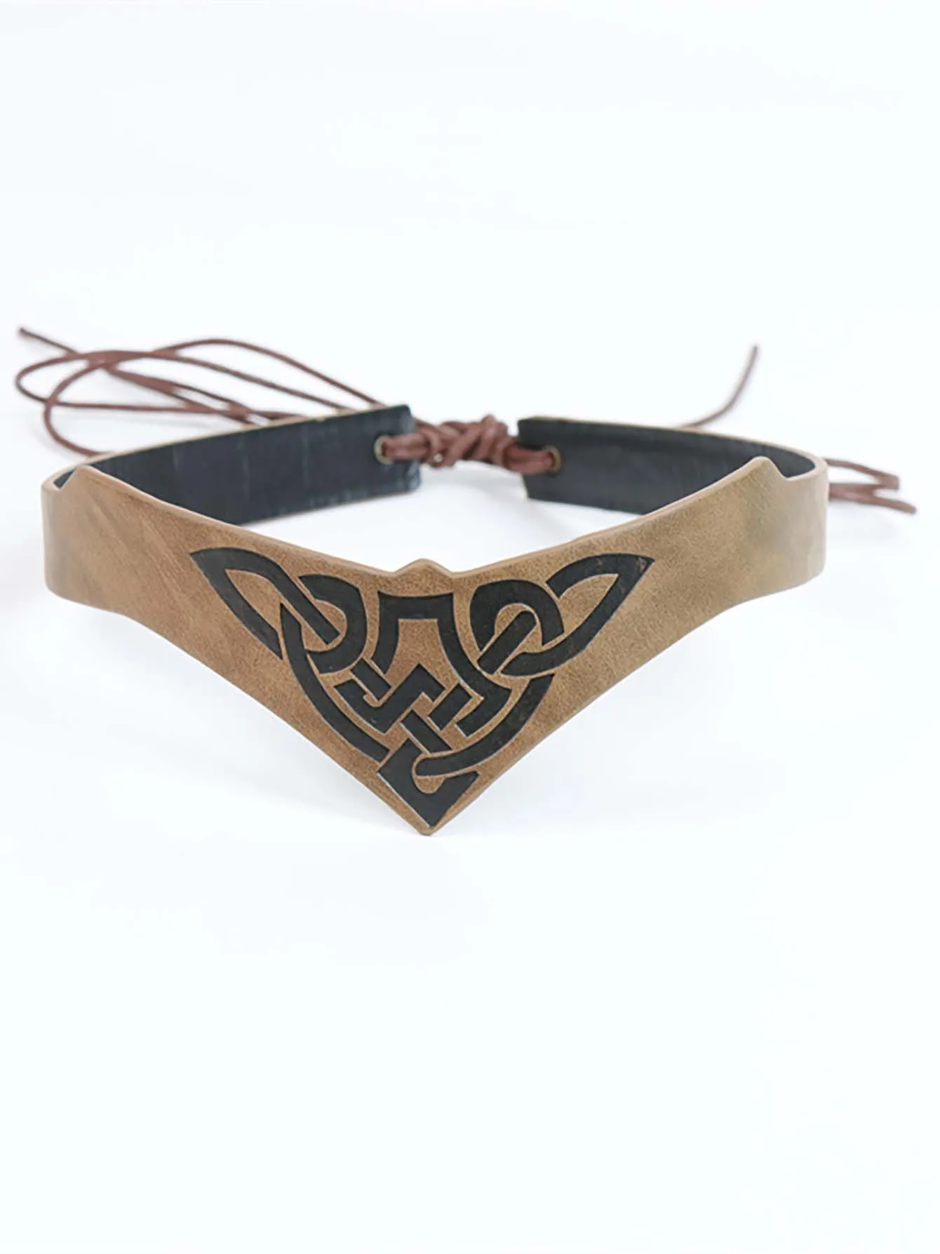 1 Stück Vintage Leder-Stirnband Mittelalterliche Tiara Kostüm PU-Leder-Kranz Renaissance Wikinger-Kopfschmuck Kriegerkrone für Männer und Frauen – Detail 4