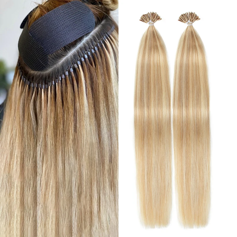 I Tip Keratin Hair Extensions Real Human Hair Pre Bonded Micro Beads Capsules Micro link Capsules 14-22" 30g/1pack