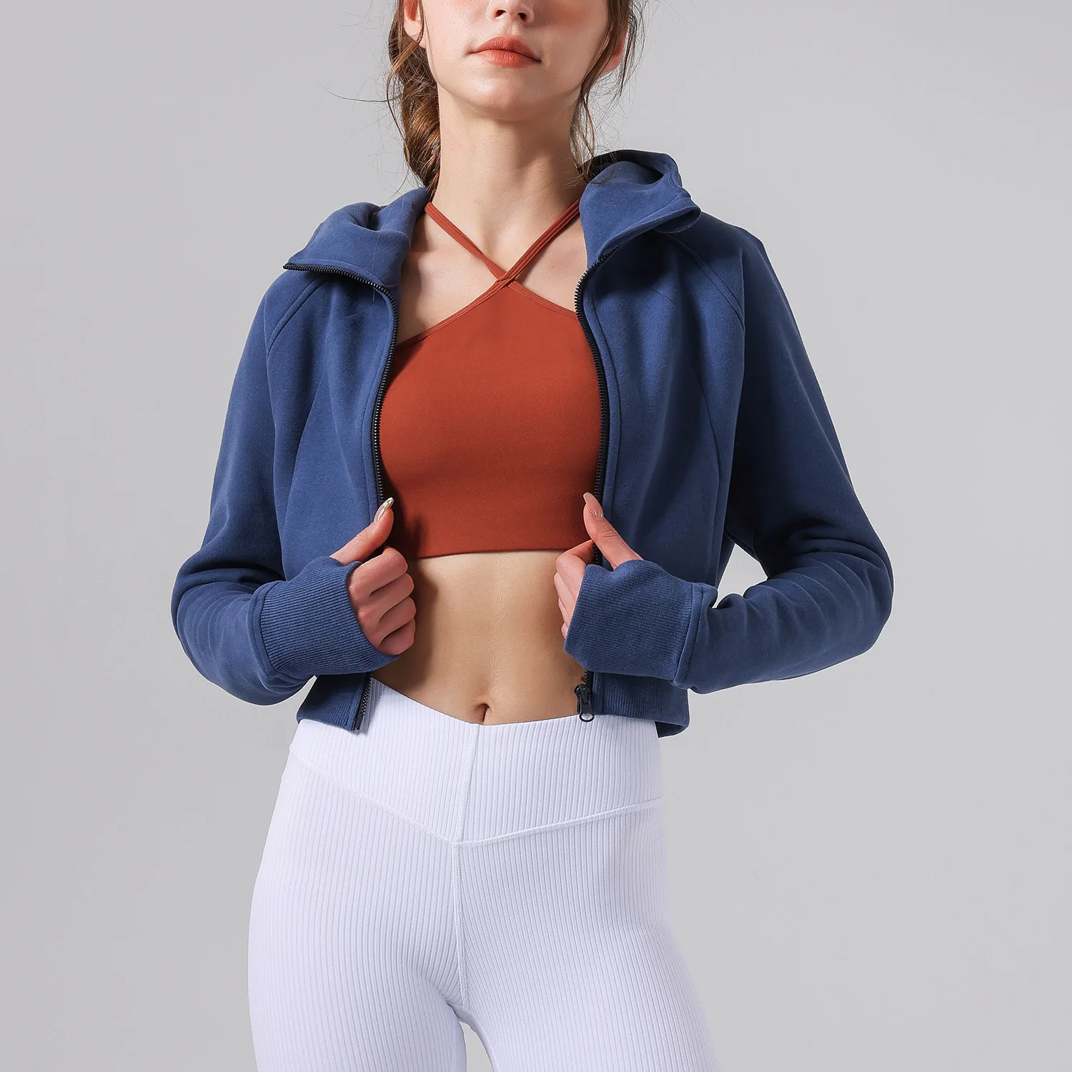 New Casual Plush Insulation Sports Coat Wmen Hoodies Short Loose Fitting Sweater Jacket Women's Hooded Fitness Long Sleeve Top