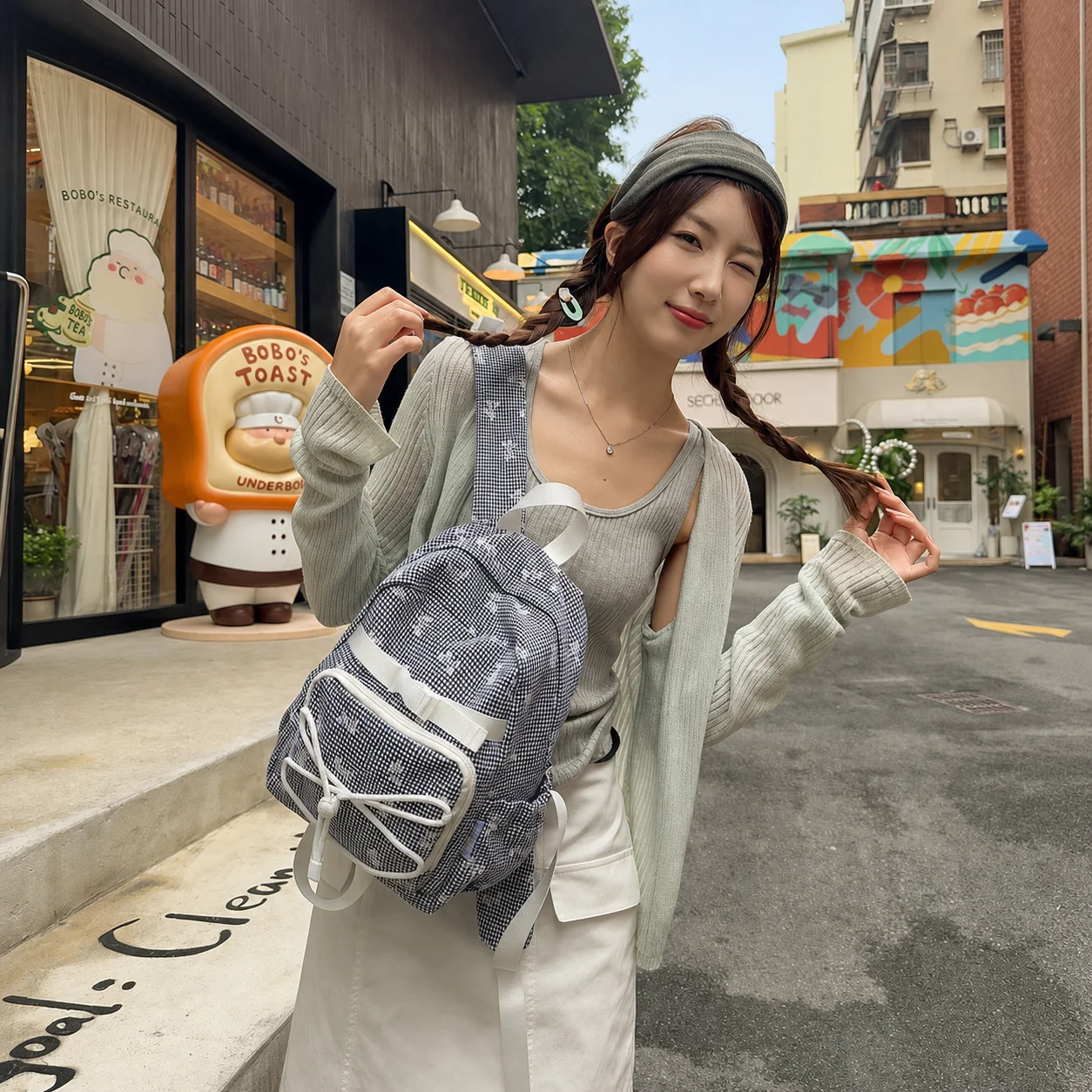 Kawaii Backpack Plaid School Bag Cute Bowknot Japanese Harajuku Style Girls Bookbag Teenager Student Nylon Travel Laptop Daypack 5