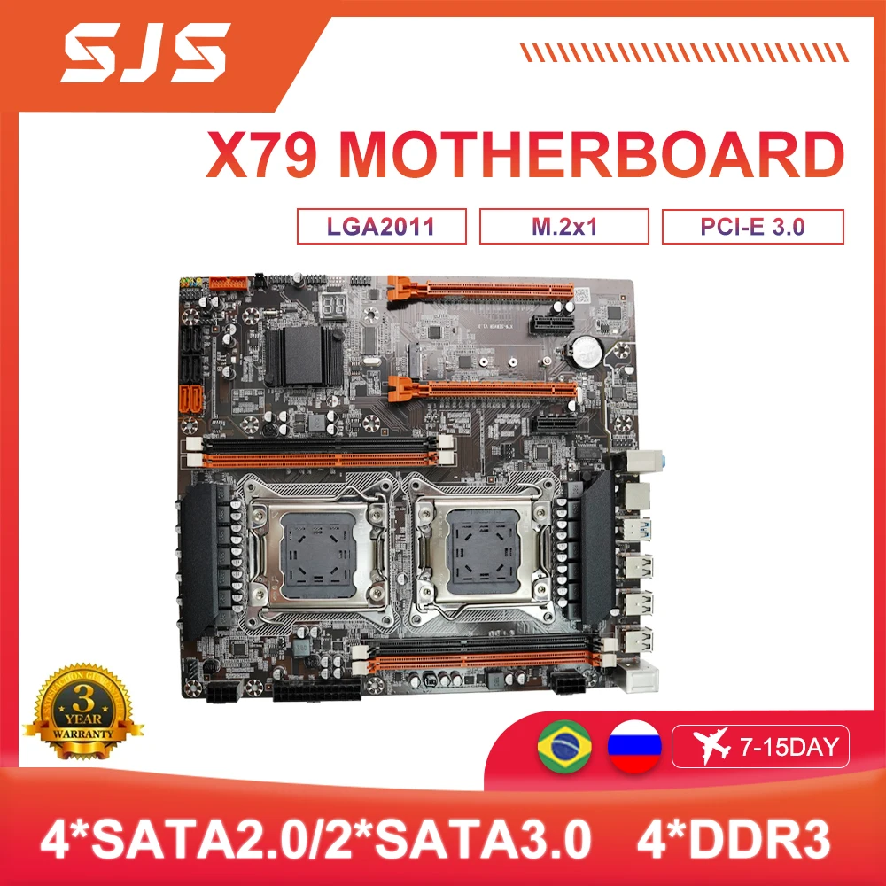SJS X79 Motherboard Dual CPU Intel LGA 2011 EATX SATA3 PCIE 3.0 M.2 Support Intel E5 2620 2640