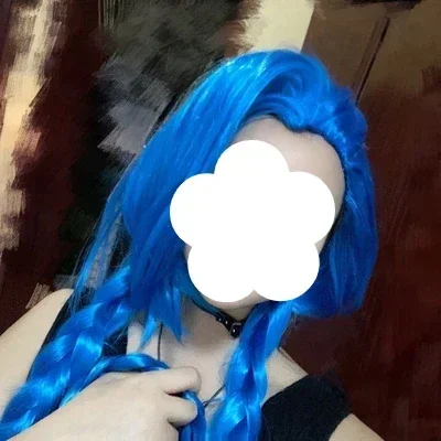 LOL Jinx Harz Kopfbedeckung Prop Cosplay Perücke Blaue Zöpfe Zöpfe Die Lose Kanone Synthetische Haar Halloween Party Rollenspiel Perücken – Detail 1