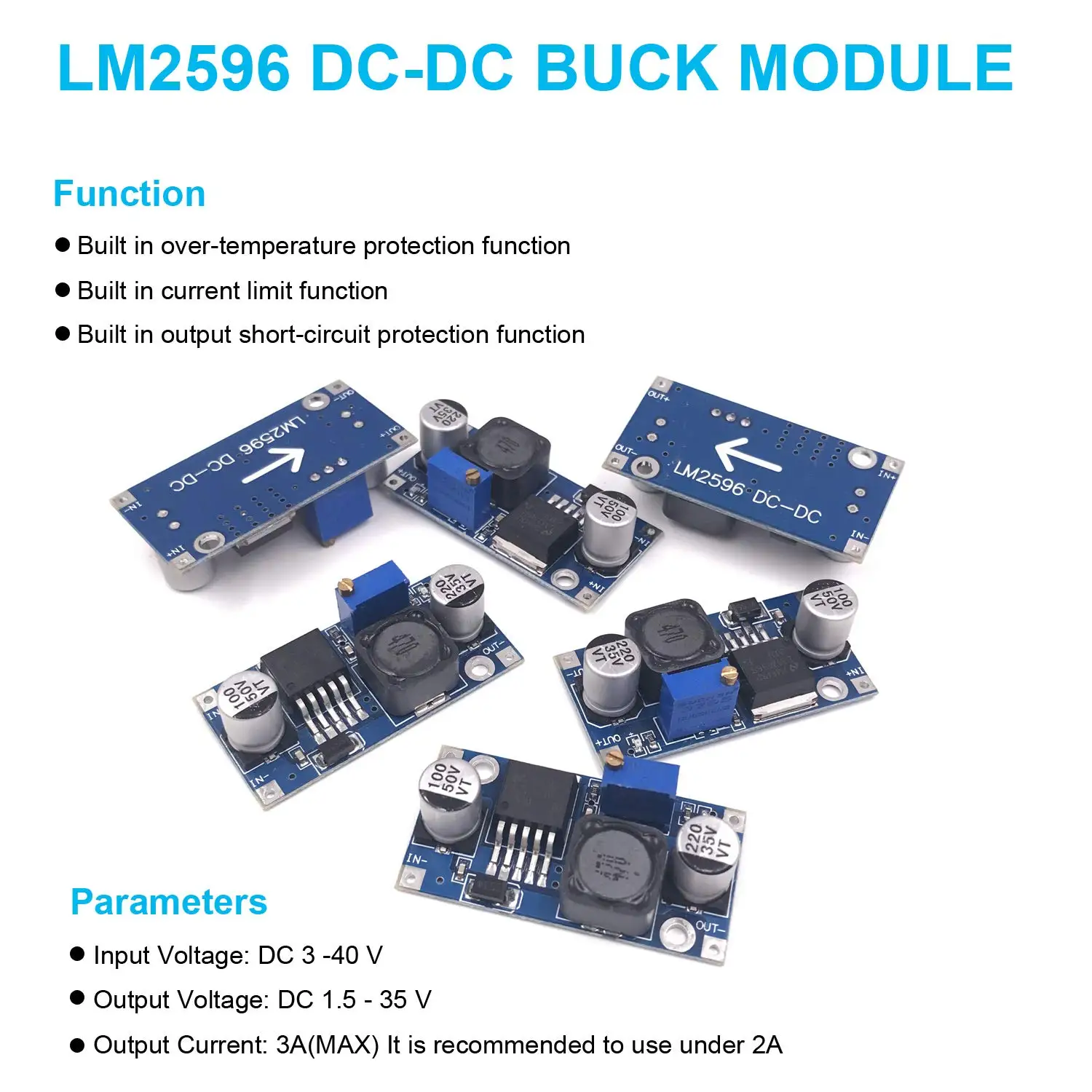 Voltage Regulator LM2596 DC to DC High Efficiency Voltage Regulator 3.2-35V to 1.25-30V Buck Converter DIY Power Supply Step-Down Module