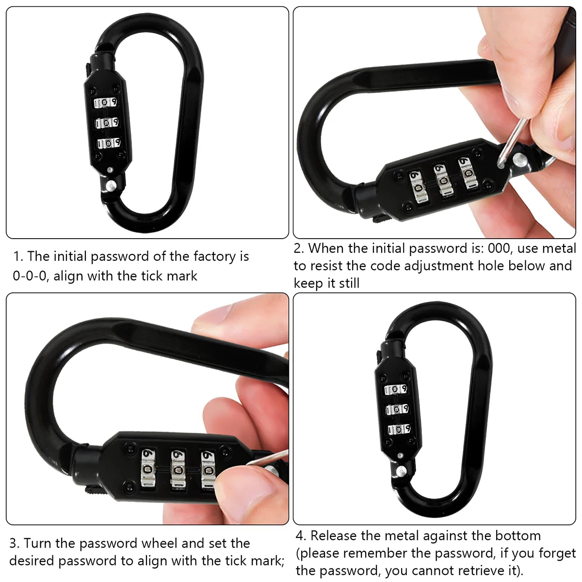 Carabiner Lock Dial D-ring Lightweight Anti-theft Key Combination Changing Instructions Bicycles saddles helmets