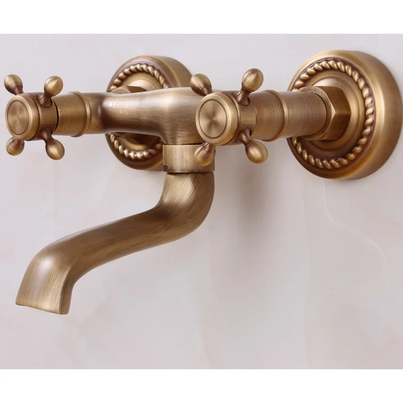 

Antique Copper Basin Faucet Sink Dual Handles Bathroom Tub Faucet Bath Room Supplies