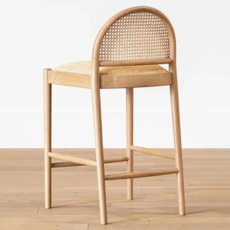 Nordic Rattan backrest Bar Stool Home Luxury Bar Chair Casual Dining Chairs Modern Minimalist Wooden High Stool Reception Chair