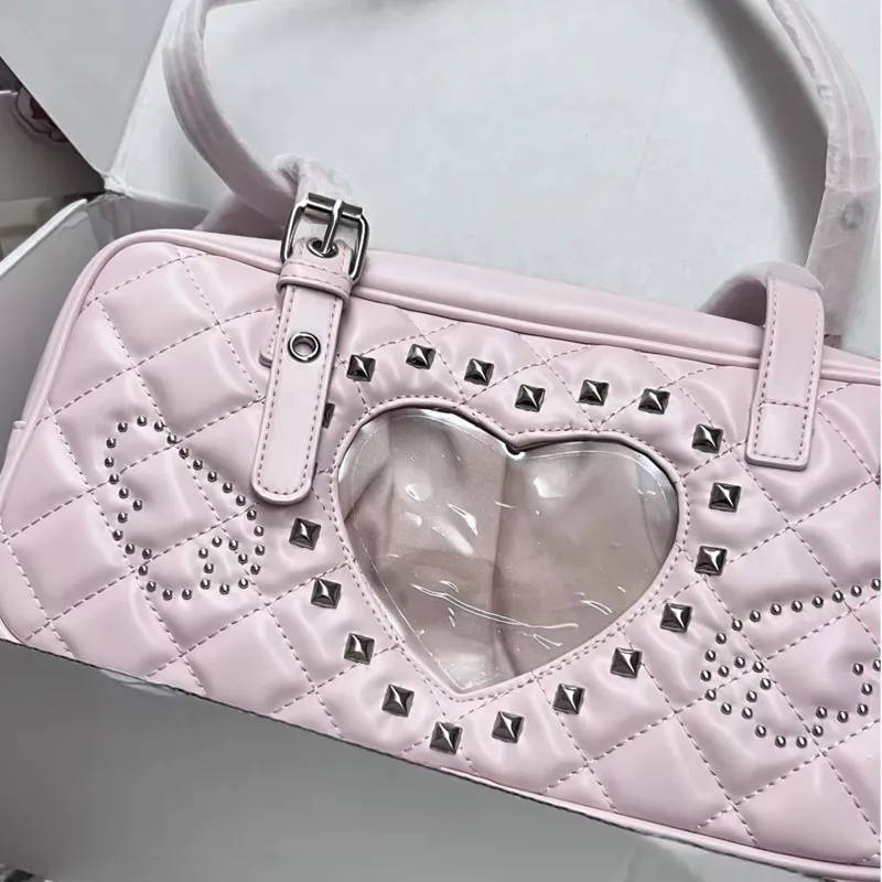 Borsa a tracolla Lolita in pelle PU trasparente rosa stile giapponese Itabag con rivetti, borse Harajuku Pain Bags Sweet_voghion.com
