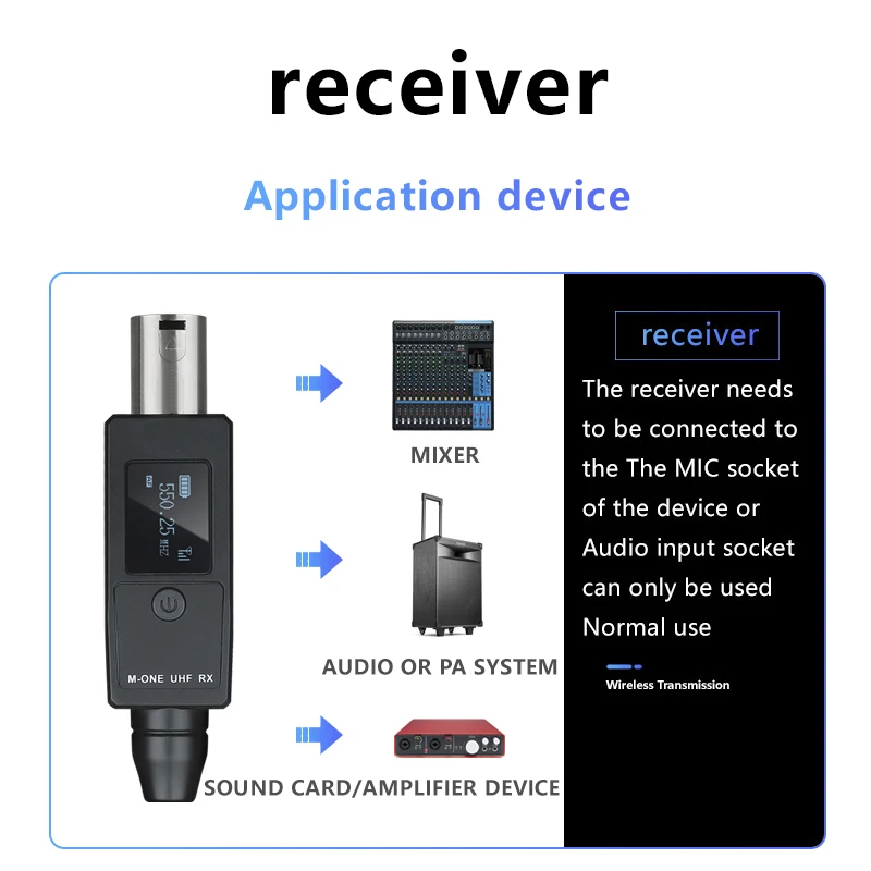 UHF Wireless Converter XLR Dynamic Mic Adapter Rechargeable Battery M-ONE UHF RX/TX Frequency Professional Audio System