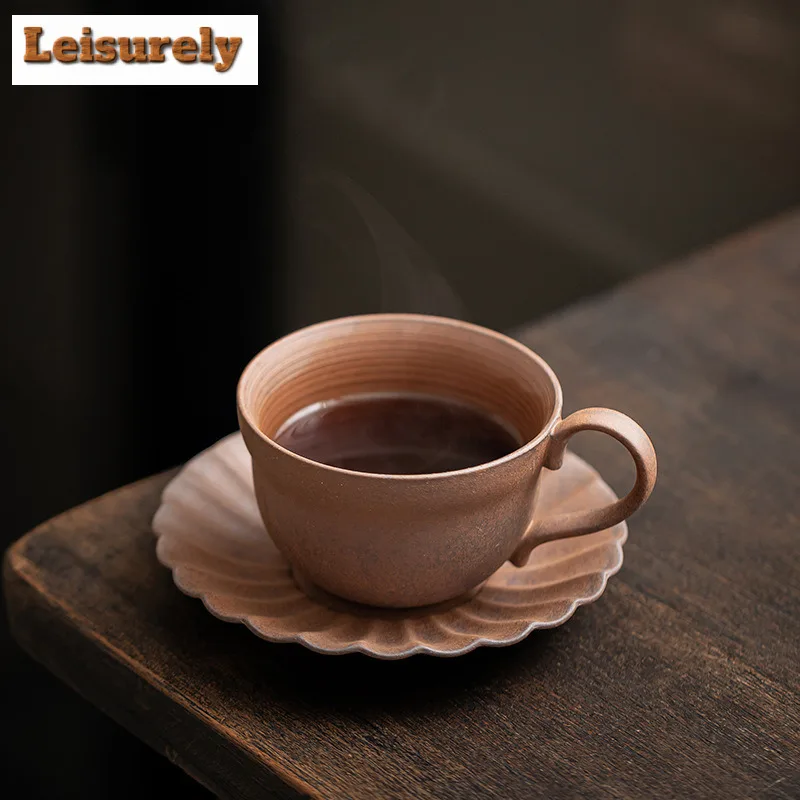 130ml Old Rock Mud Big Belly Coffee Mug With Plate Latte Cereal Mug Afternoon Tea Mug Beverage Bottle Cup Saucer Kit Tea Items