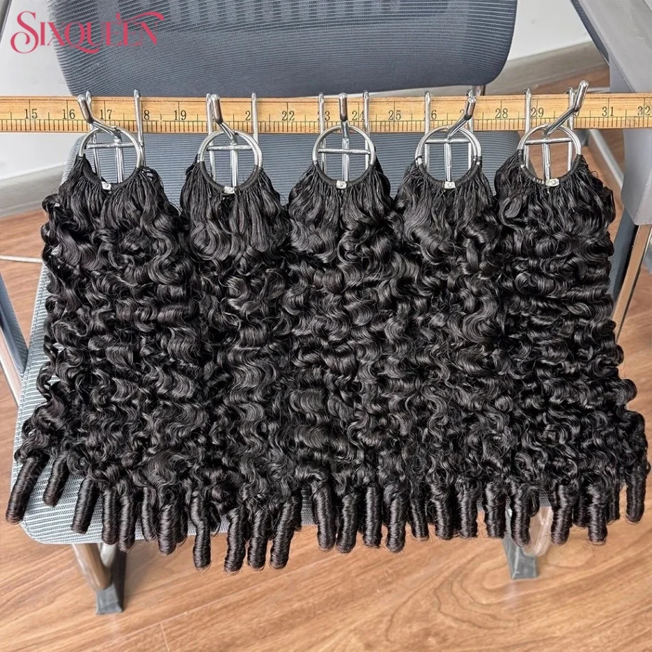 Burmese Curly Feathered Crochet Human Hair For Braiding Boho Braids Curly Human Hair Bundles Extensions Pre Separated Knotless Feather Water Wave Hair