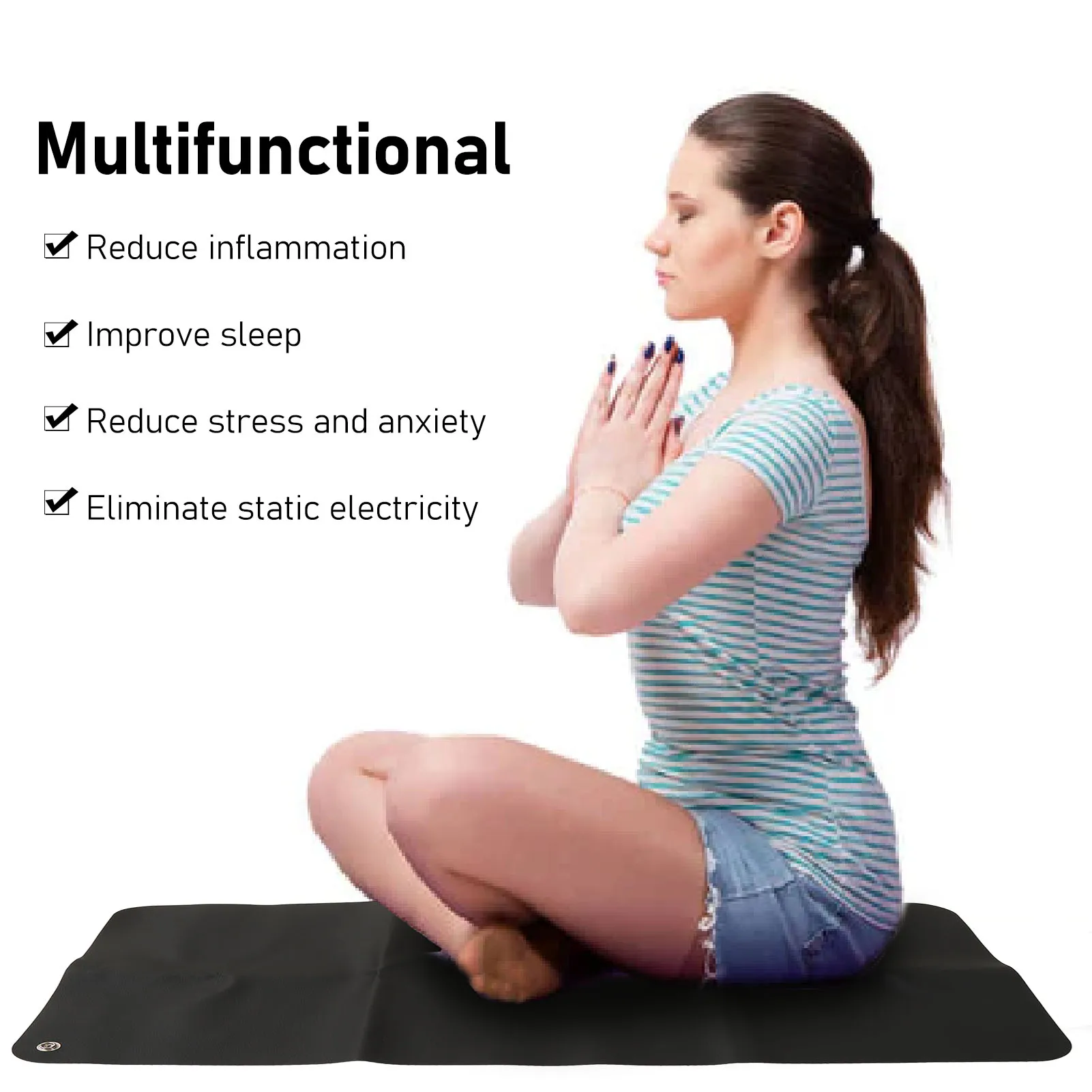 Grounding Mat Large Black Earthing Grounding Pad For Elderly Foot Therapy Relieving Anxiety Sleep Mat Sheet