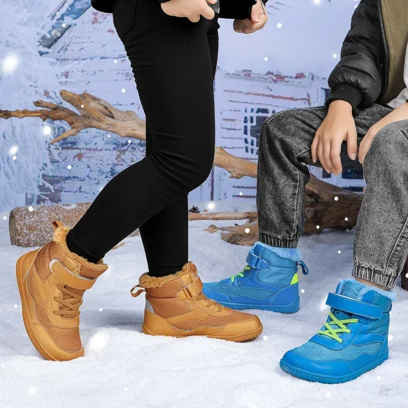 Kids Barefoot Boots Wide Width Waterproof Winter Fur Lined Shoes for Boys Girls Cold Weather Children Outdoor Fashion Sneakers Children Boots Casual Shoes