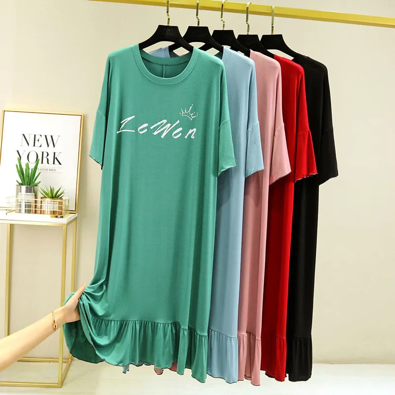 

Ночные рубашки Fdfklak из модала с надписью для женщин, новая свободная ночная рубашка с коротким рукавом, хлопковые Спальные платья, женская ночная рубашка