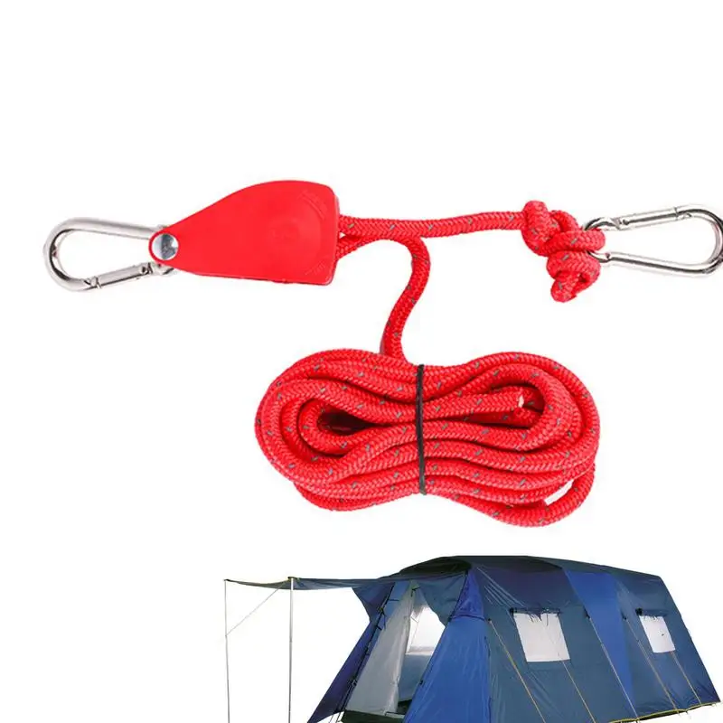 Camping Rope Tent Adjustable Rope Fastener Fixed Buckle Pulley Tensioner Ratchet Hangers Reflective Camping Awning Wind 4m