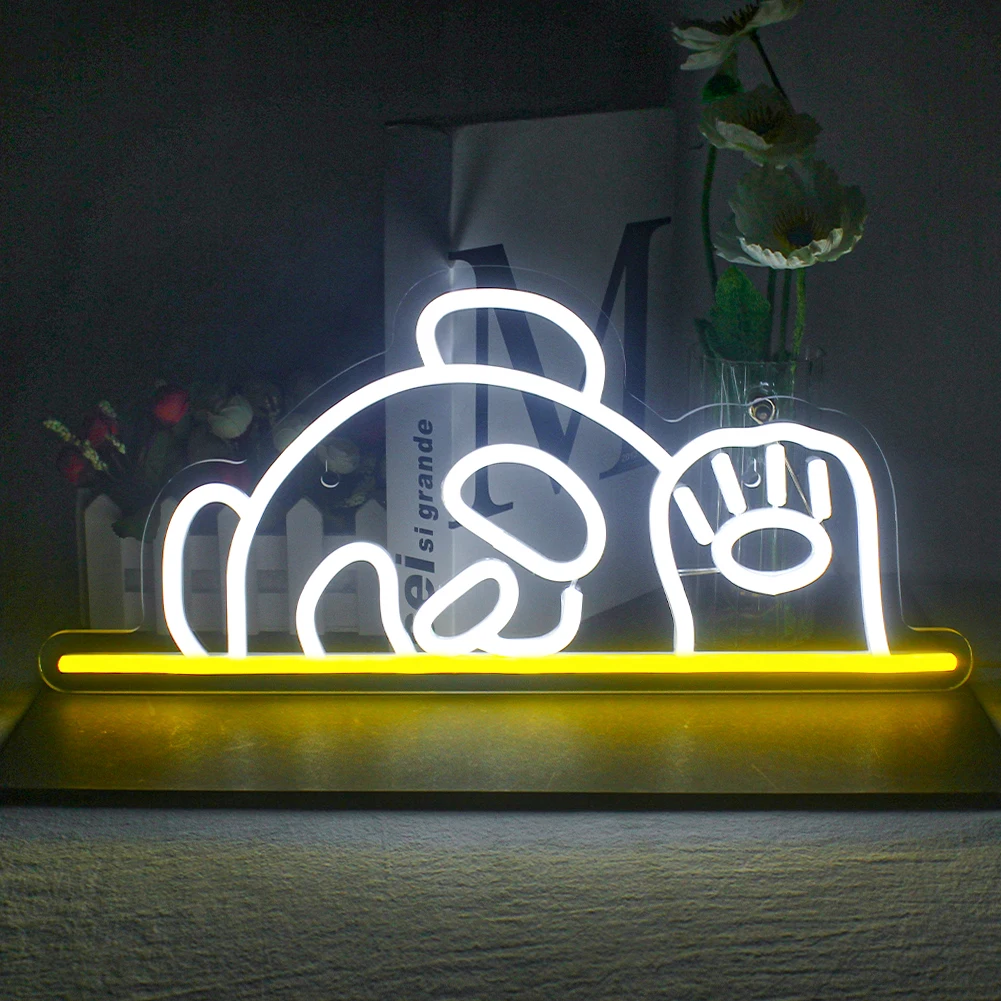 Panda Neon Sign Cute Bear Neon Sign Cat LED Lights Bedroom Animal Aesthetic Art Light Kid Party Home Wall Decor Christma Present