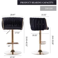 Velvet Swivel Bar Stools Set of 4, Adjustable Counter Height Bar Chairs with Woven Back & Footrest, Luxury Gold Bar Stools 2
