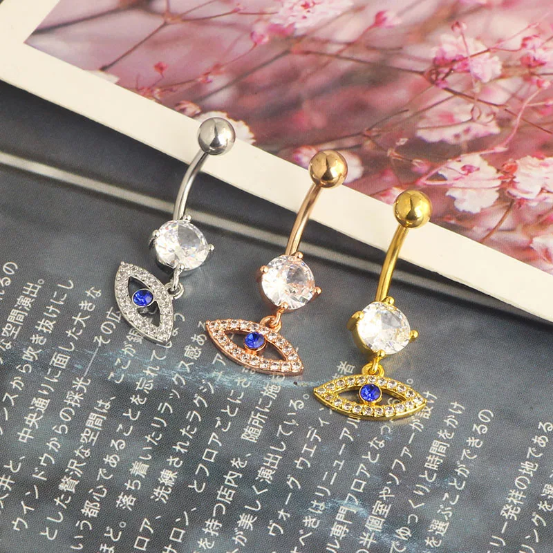 high quality eyes dangle belly button rings navel piercing wholesales 3 color mix stainless steel belly navel bar for body jewel