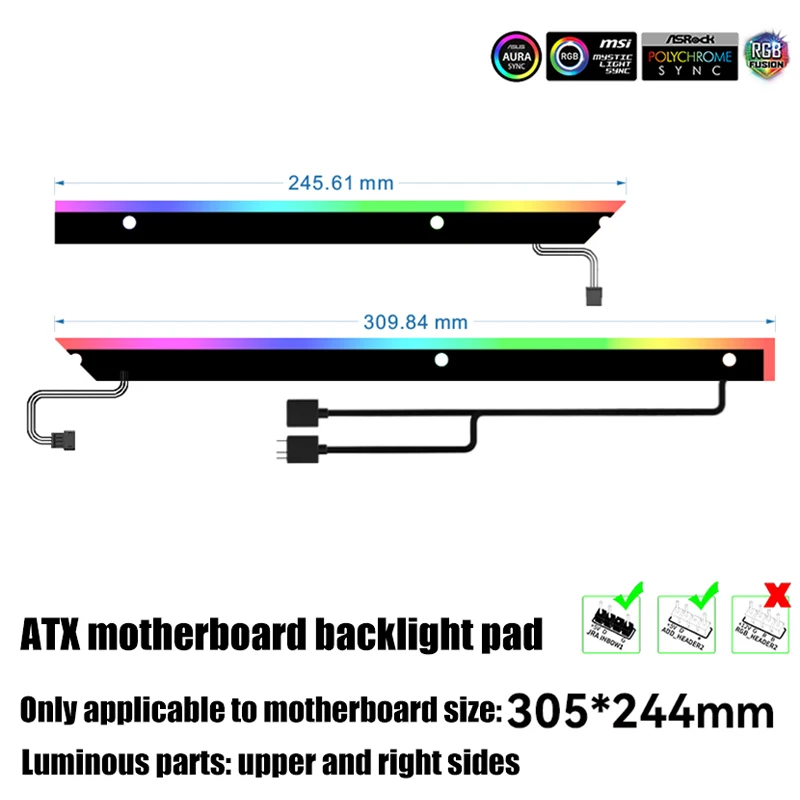 Desktop Computer Motherboard Backlight Panel 5V ARGB LED Strip Strip-shaped MATX / ATX M/B Light Pollution 2Pcs/Pack