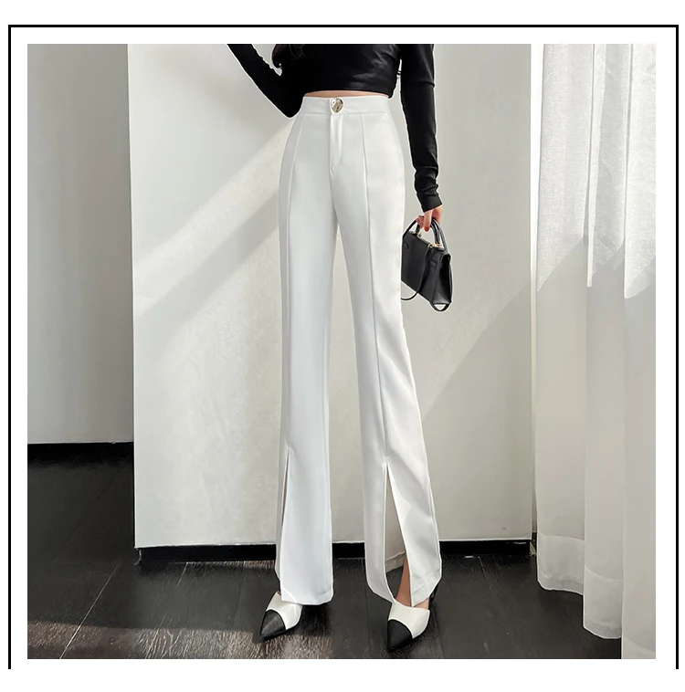 capri dress Split Big Button Women Trousers Korean Fashion Casual Office Lady Black Flare Pants Female High Waist Casual Straight Pants khaki pants