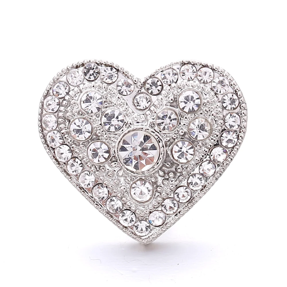 15pcs Rhinestone Crystal Heart 18mm Snap Buttons Fit Snap Button Bracelet Necklace Jewelry