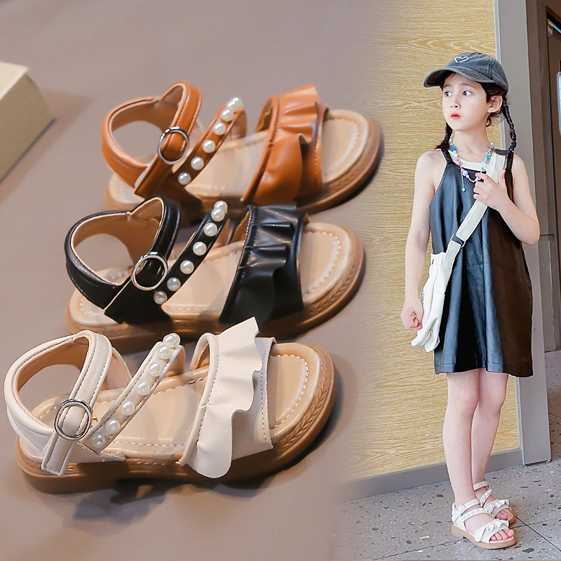 

Сандалии с открытым носком для девушек, модные Универсальные босоножки из искусственной кожи на мягкой подошве, Размеры 26-36, лето 2024