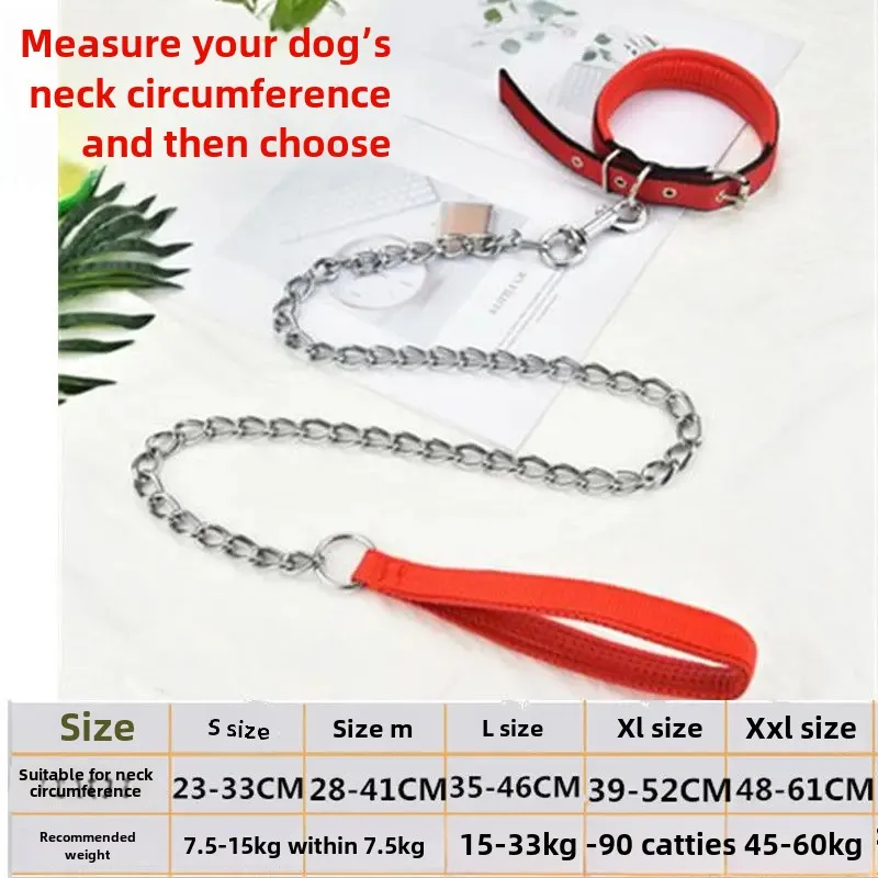 thumbnail image 1 of Correa para perros de razas grandes y pequeñas, cadena de hierro antimordeduras, cuerda para pasear perros, accesorios para perros, golden retriever, 1 of 5