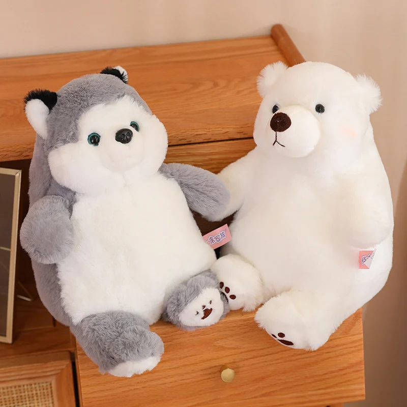 

27-55CM Fat Husky Plush Toys Stuffed Animal Sitting Bear Doll Decor Cute Fox Dolls Boys Girls Birthday Toy Gift