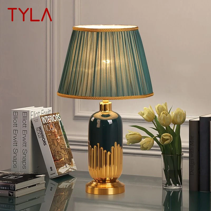 

TYLA Modern Ceramic Table Lamp LED Simple Creative Green Nordic Bedside Desk Light for Home Living Room Bedroom Decor