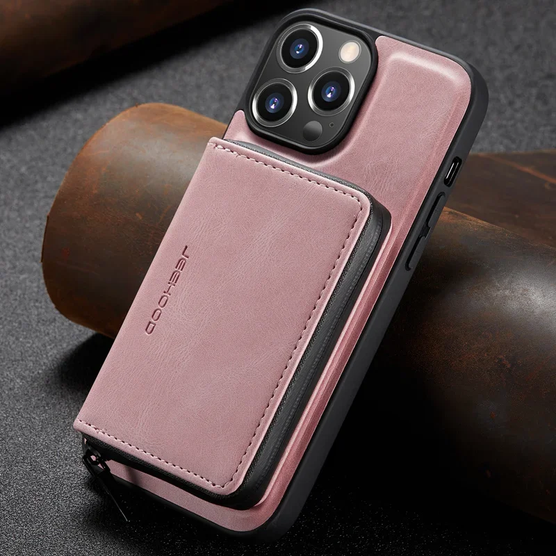 Versatile Leather Wallet Case with Detachable Magnetic Closure and Card Pocket