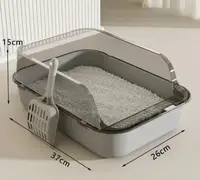 Semi-Enclosed Cat Litter Box Splashproof Kitten Toilet Tray Pet Cleaning Basin with High Sides for Indoor Use 5