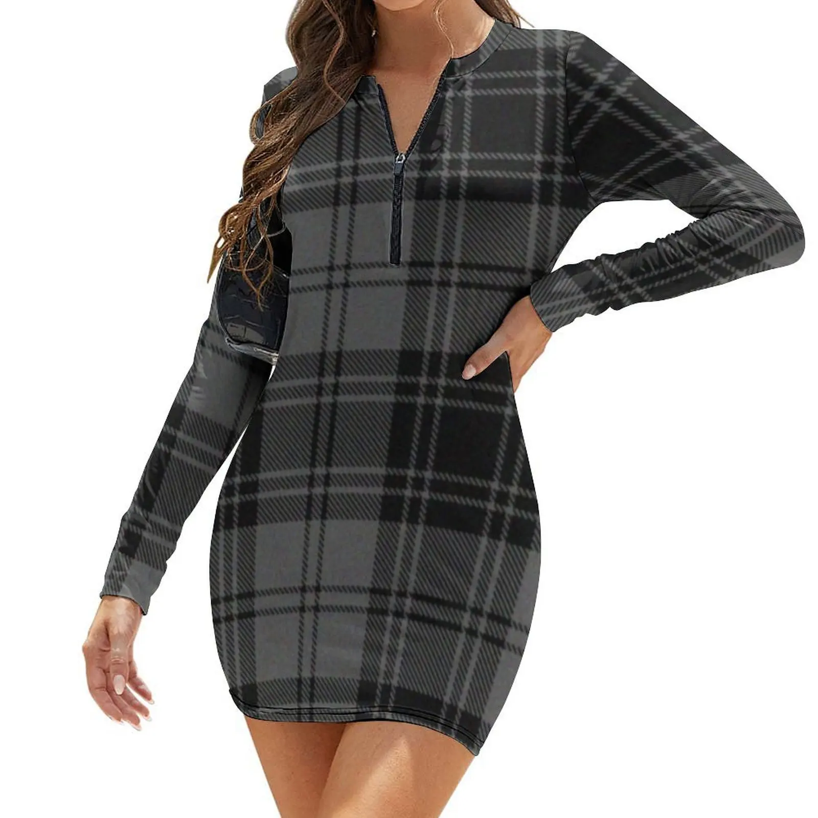 

Grey Flannel Long-Sleeve Bodycon Dress Female dress clothes for women