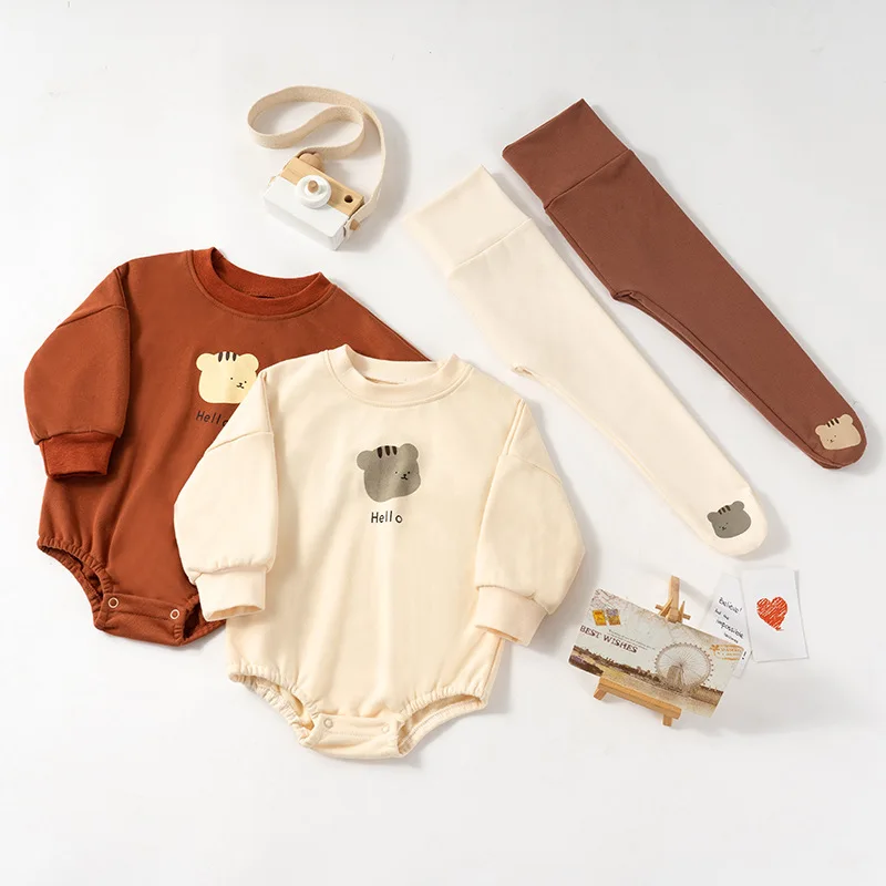 

2023 Spring New Baby Cartoon Clothes For Boys And Girls Autumn Cotton Long Sleeve Bodysuits 0-24m Newborn Jumpusits With Hooded
