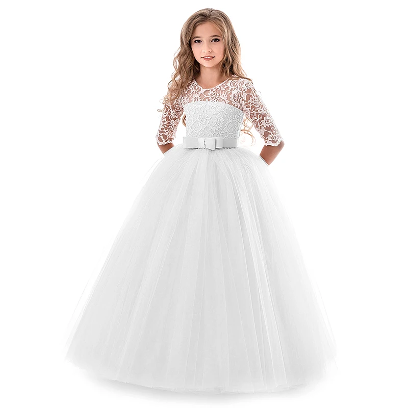 Girls Wedding Party Dress Lace Princess Summer Teenage Children Princess Bridesmaid Dress 8 10 12 14 Years