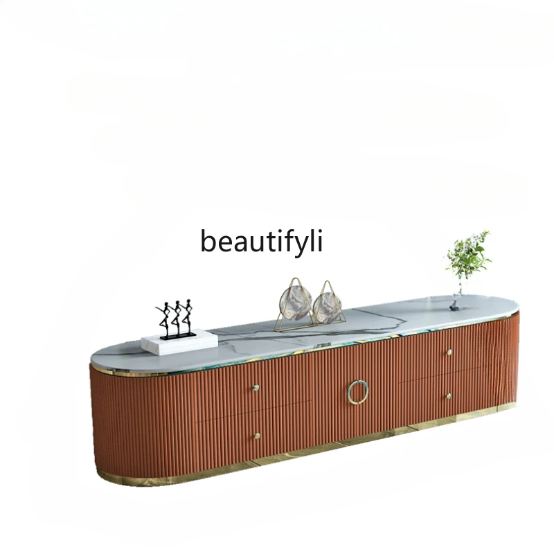 

Modern Light Luxury Hong Kong Style Post-Modern Imported Stone Plate Coffee Table Floor Cabinet Combination Living Room