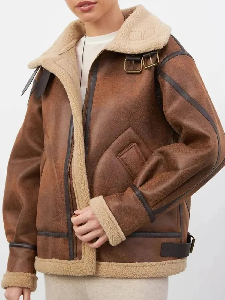 Ailegogo faux lamb fur coat - front view