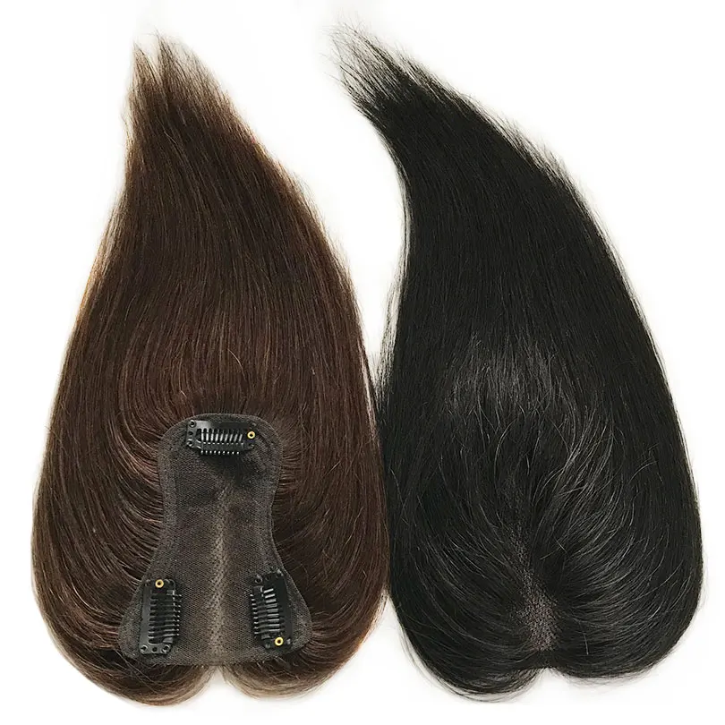 8x11cm Lace Women Topper 10inch Straight Human Hair Topper Piece with 3 Clips Natural Color Brown Color 4