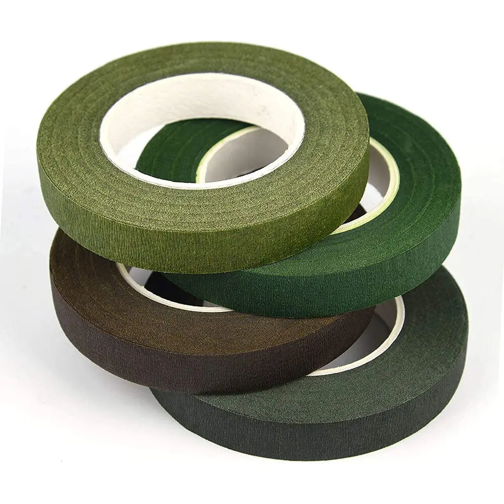

1/2" Wide 30Yards Floral Tapes for Bouquet Stem Wrapping and Floral Crafts Wedding Bouquet Dark Green Light Green White Brown