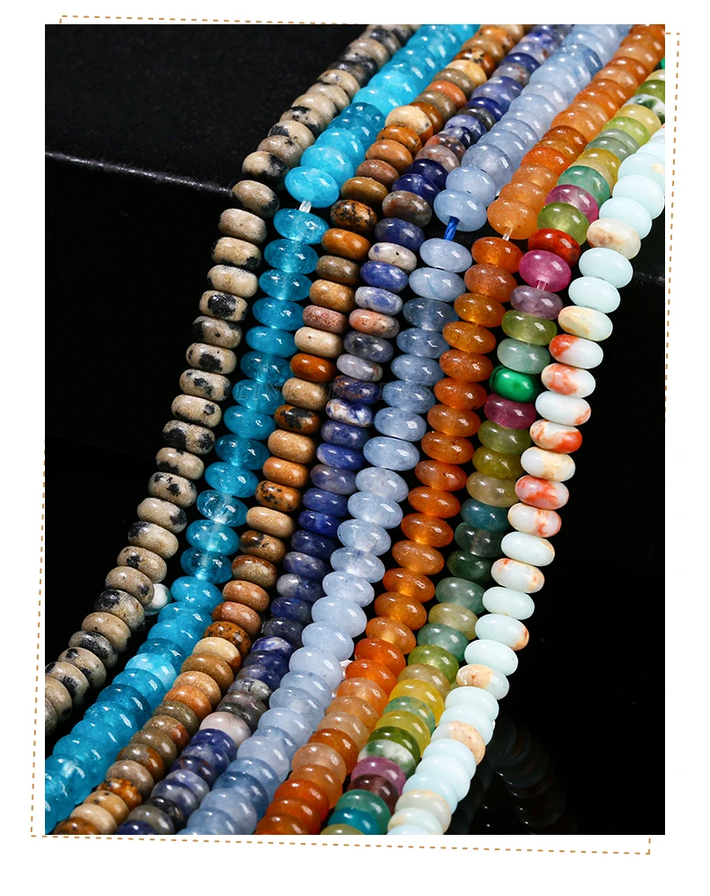 4x2mm Naturstein Rosa Quarz Türkis Hellblau Schlangenhaut Stein Abacus Spacer Perle für Schmuckherstellung Halskette Armband – Detail 7