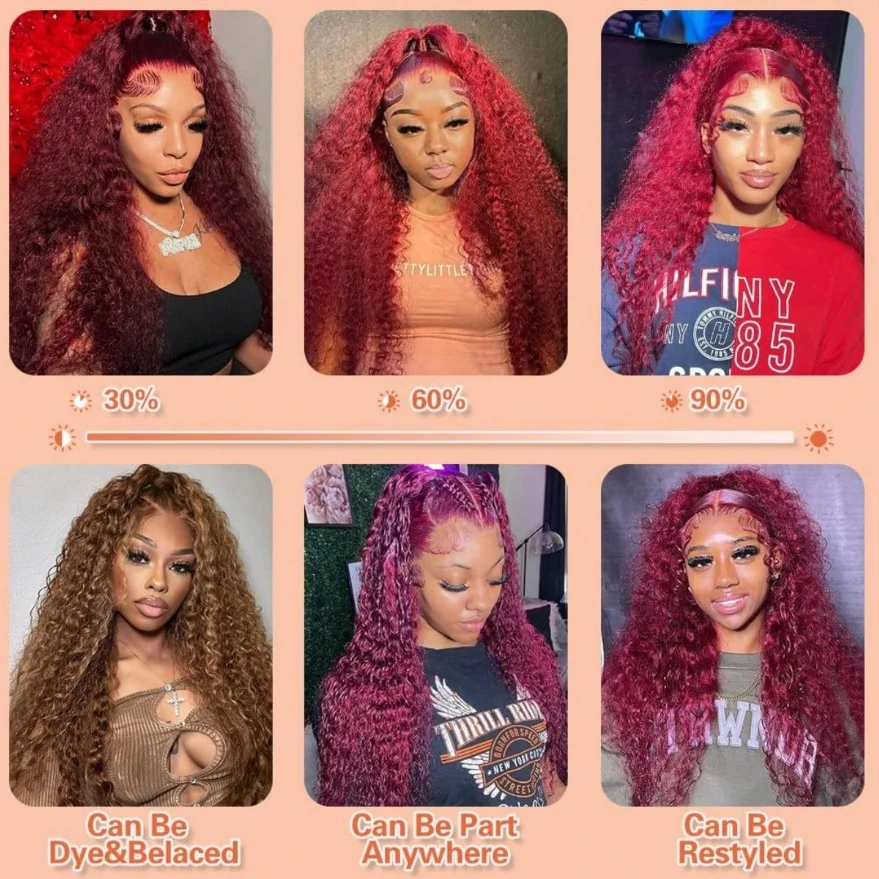 34 Inch Burgundy 99j Deep Wave Frontal Wig Colored Curly Human Hair Wigs 200 180 Density 13x4 Hd Lace Frontal Human Hair Wigs 5