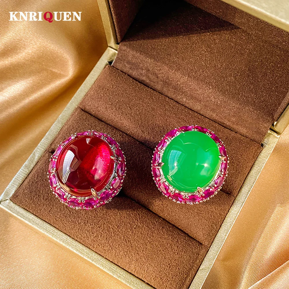 

Vintage 18*20MM Ruby Emerald Rings Lab Diamond Wedding Bands Big Gemstone Cocktail Party Fine Jewelry Female Anniversary Gifts