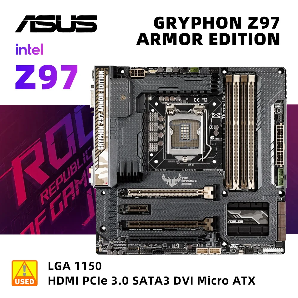 Asus Gryphon Z97 Armor Edition + I7 4770 Kit Scheda Madre Con Chip Intel Z97 Per Lga 1150 Ddr3 Supporto Core I7 I5 I3Cpu 32Gb Atx