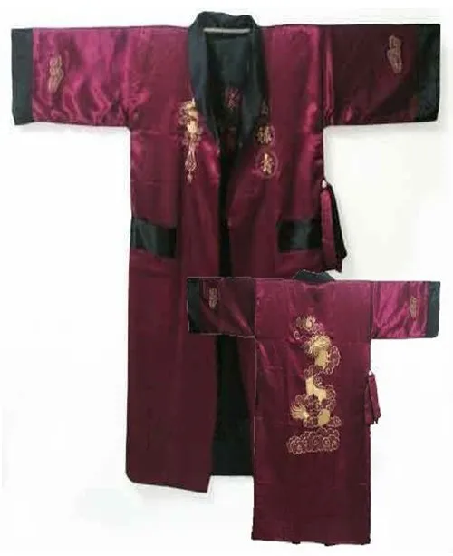 Burgundy Black Reversible Chinese Men's Satin Silk Two-face Robe Embroidery Kimono Bath Gown Dragon One Size S3003