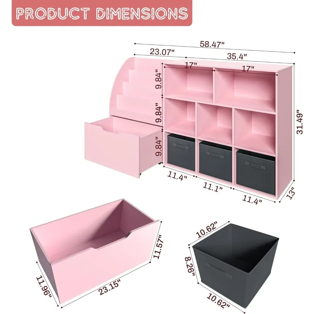 Toy Storage Organizer, Kids Book Shelf and Toy Organizer, Toy Organizers and Storage with Movable Drawers, Playroom Organization 2