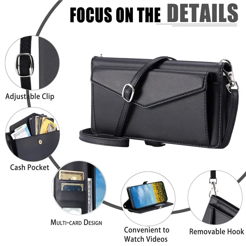 Deluxe Leather Wallet Case with Long Lanyard and Card Holder