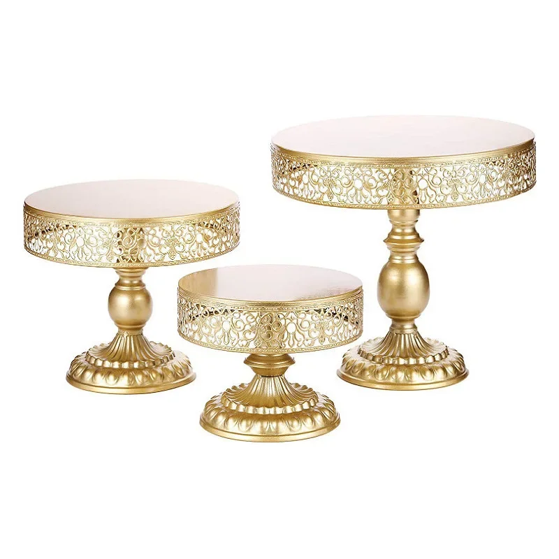 

Golden cake rack wedding props light luxury cake plate European iron Dim sum plate dessert table high leg tray