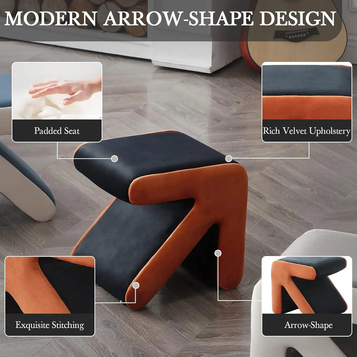 Modern Velvet Upholstered Ottoman,Exquisite Small End Table, Soft Foot Stool with S-Shape,Dressing Makeup Chair,Comfortable Seat