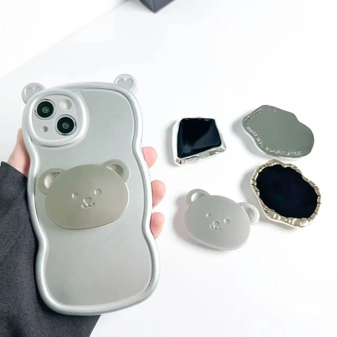 Sweet Girls Silver Bear Mirror Gem Art Staffa Custodia Per Telefono Per Iphone 14 13 12 11 Pro Max Xr Xs Max X 7 8 14 Plus Custodia Custodia Carina
