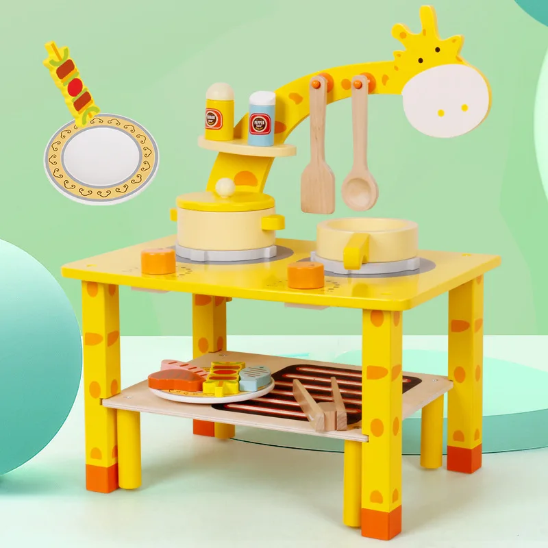 Giraffe stove barbecue set boy and girl wooden play house simulation kitchen cooking toys original disney genuine minnie backpack kitchenware simulation kitchen set girl cooking and stir fry toy