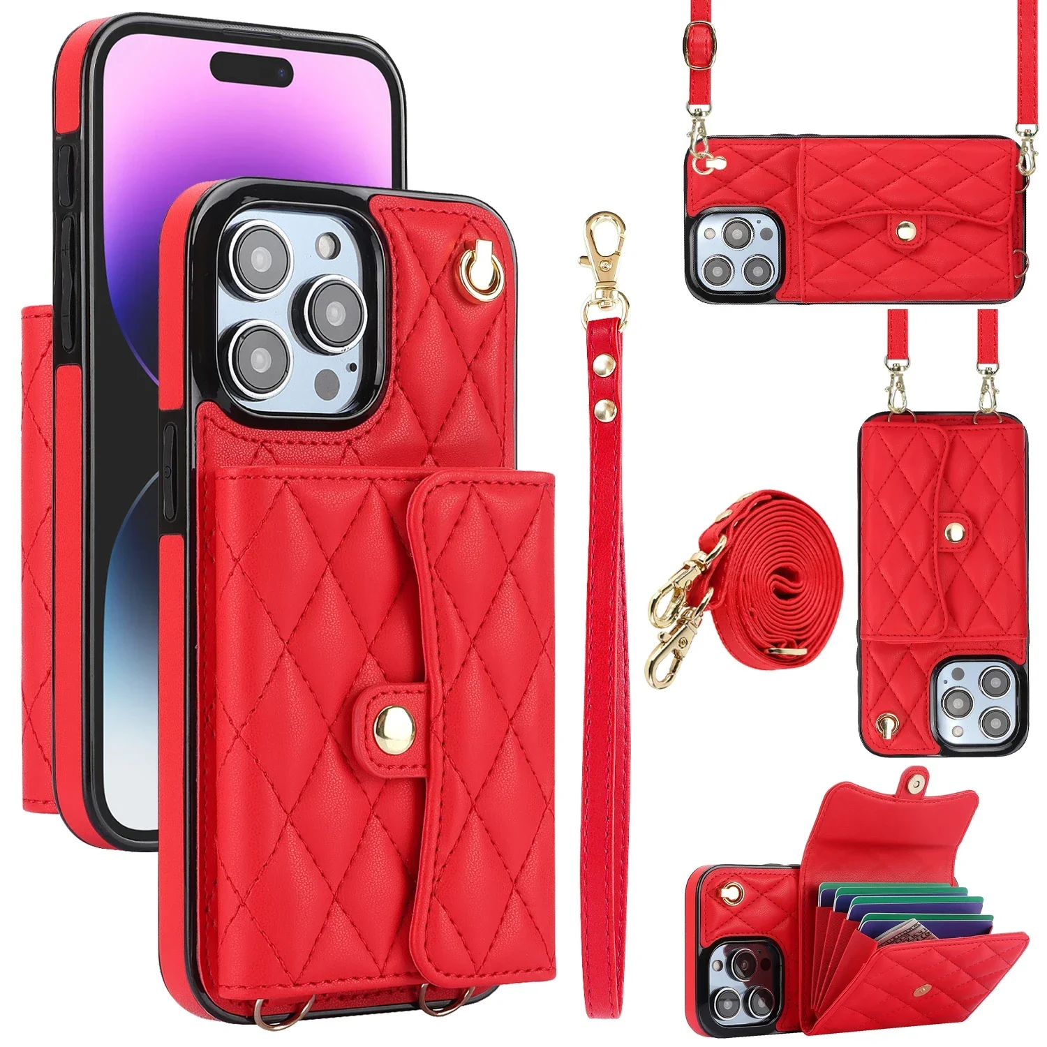 Elegant Leather Crossbody Wallet with Wrist Strap and Card Holder